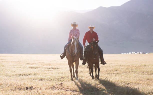 istock Cowboys Horseback Riding at sunrise 1003648678