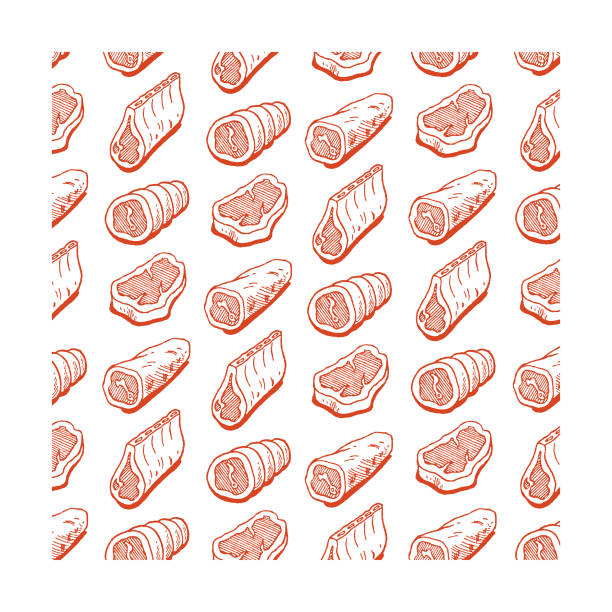 Assorted Meats Pattern Assorted Meats Pattern butcher illustrations stock illustrations
