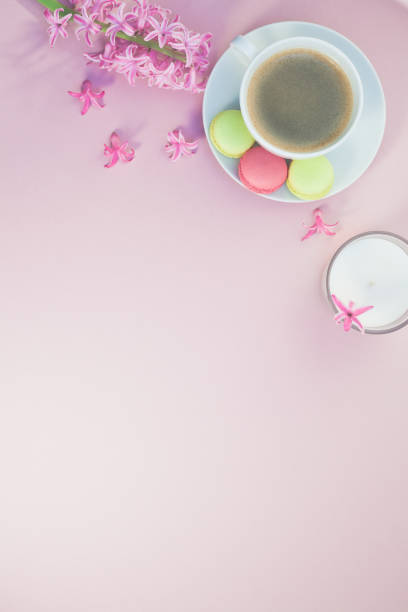 istock Flat lay photo of coffee cup with flowers 1003655624