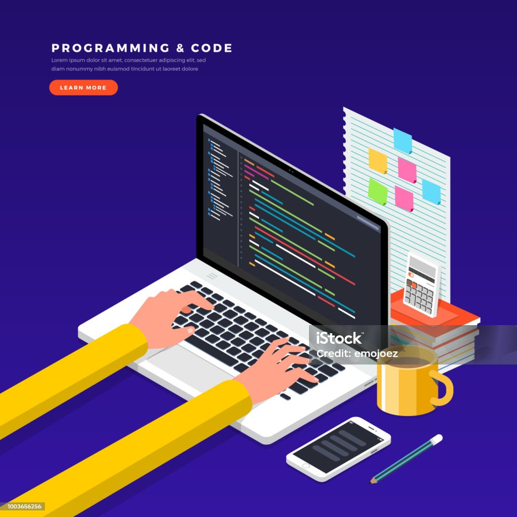 Isometric Flat Design Concept Programmer And Coding Vector Illustration ...