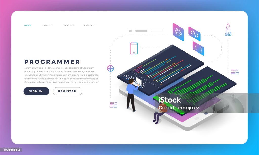 Flat Design Concept Programmer Coding Program Vector Illustrate Stock ...