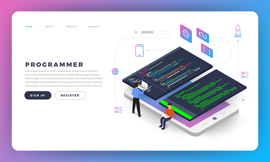 Flat Design Concept Programmer Coding Program Vector Illustrate Stock ...