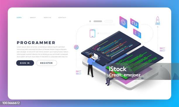 Flat Design Concept Programmer Coding Program Vector Illustrate Stock ...
