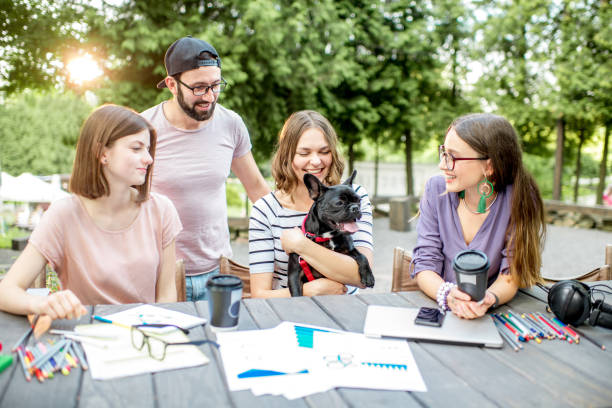 istock Friends with dog during a study outdoors 1003683180