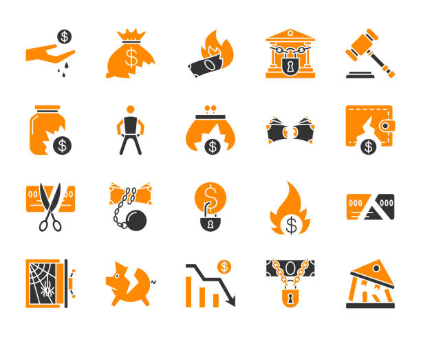 Bankruptcy simple color flat icons vector set vector art illustration