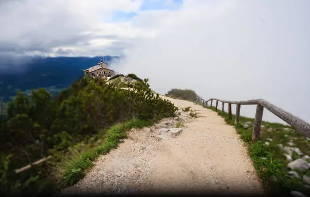 Kehlsteinhaus, the Eagle Nest, atop the summit of the Kehlstein, a rocky outcrop that rises above the Obersalzberg near the town of Berchtesgaden in Germany, Europe