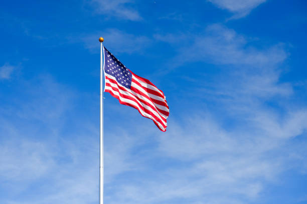 Flag of United States of America American flag on flagpole pole photos stock pictures, royalty-free photos & images