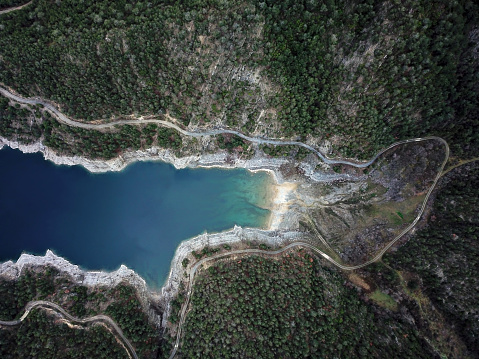 Aerial view of Sahinkaya Canyon in Altinkaya Dam reservoir in Samsun Province in Turkey