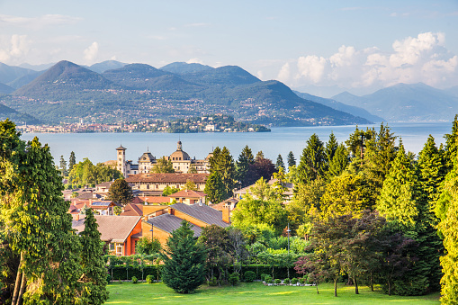 Landscape with Island Bella  on lake Maggiore, Stresa, Italy