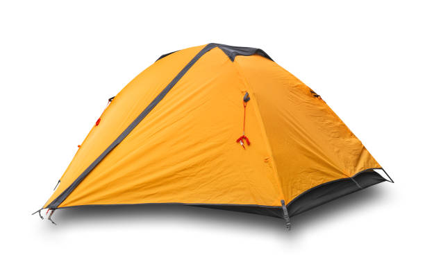 オレンジ閉鎖観光テント - tent camping dome tent single object ストックフォトと画像