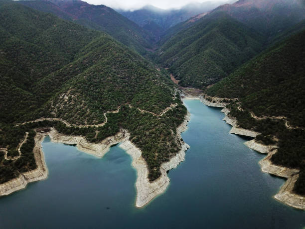 Aerial view of Sahinkaya Canyon in Altinkaya Dam reservoir in Samsun Province in Turkey