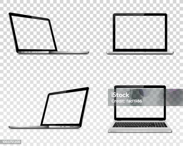 Set Di Laptop Con Schermo Trasparente Prospettiva Vista Superiore E Frontale - Immagini vettoriali stock e altre immagini di Computer portatile