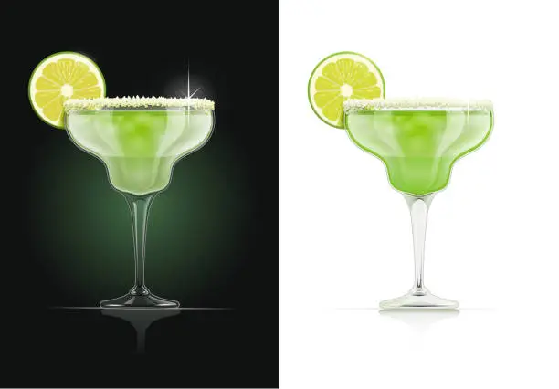 Vector illustration of Margarita glass. Alcohol cocktail.