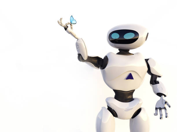 istock figure of the robot and butterfly on a white background. 1003772516