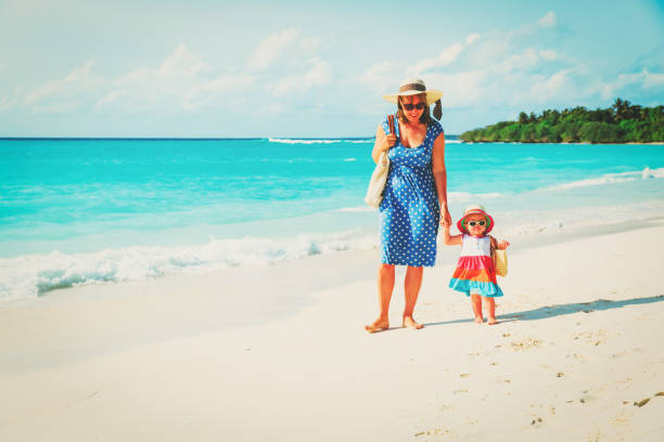 istock mother and cute little daughter walking on beach 1003779724