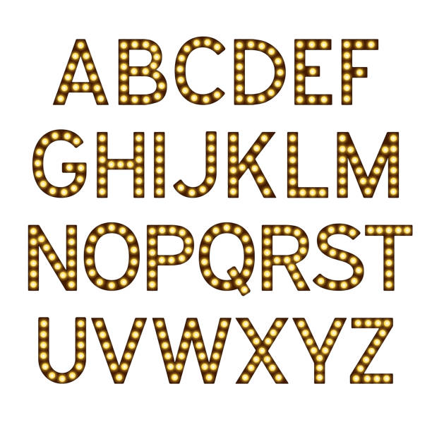 istock Alphabet with light bulbs, letters with lamps, lamp font, glowing letters imitation, vector illustration 1003791042
