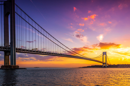 Verrazano Bridge, Brooklyn, NY. The bridge was named after Giovanni da Verrazano, who, in 1524, was the first European explorer to sail into New York Harbor