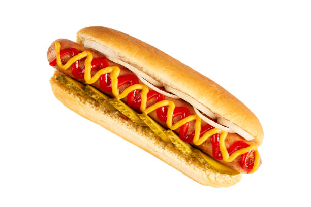 istock Hot dog with with cucumber and onion on white 1003808694