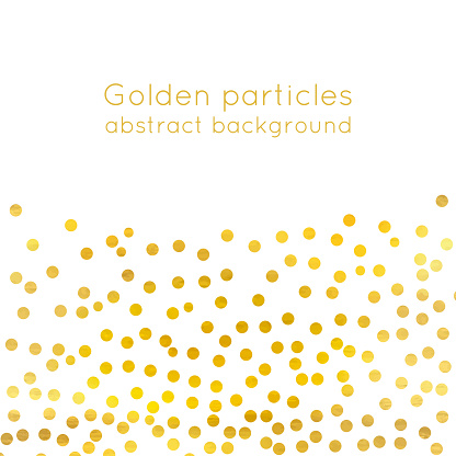 Abstract holiday background with hand drawn particles. Bright golden polka dot frame template