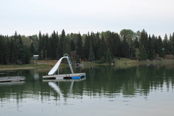 istock Fun with the slide in the lake 1003820400