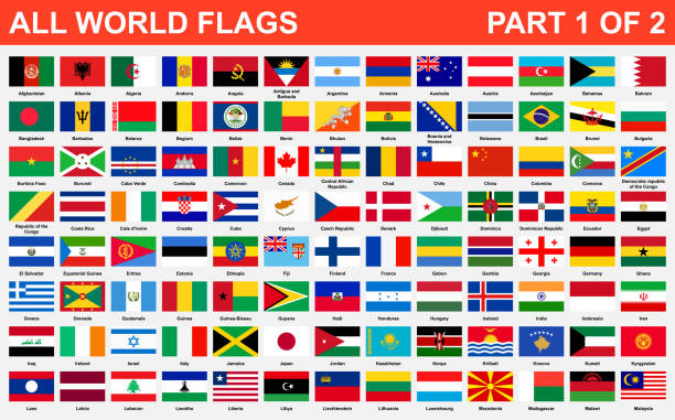 ilustraciones, imágenes clip art, dibujos animados e iconos de stock de todas las banderas mundo en orden alfabético. parte 1 de 2 - bandera ilustraciones