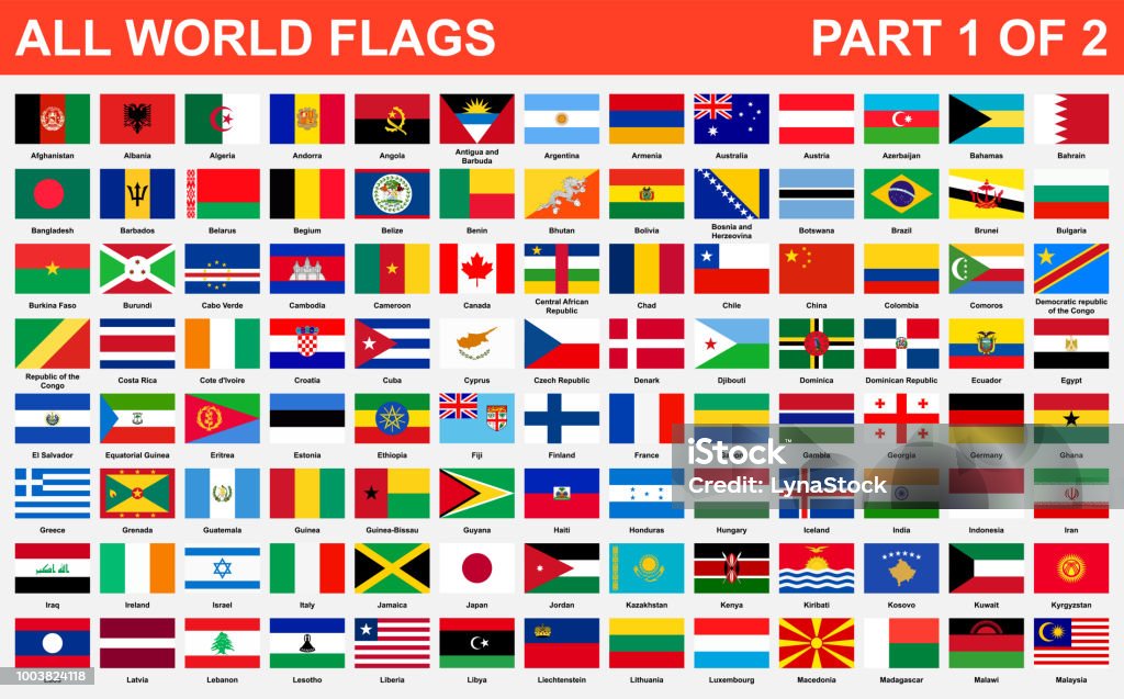 Все мировые флаги в алфавитном порядке. Часть 1 из 2 - Векторная графика Флаг роялти-фри