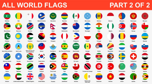 illustrazioni stock, clip art, cartoni animati e icone di tendenza di tutte le bandiere mondiali in ordine alfabetico. parte 2 di 2 - flag countries symbol scandinavian
