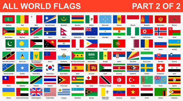 All world flags in alphabetical order. Part 2 of 2 All world flags in alphabetical order. Part 2 of 2 national flag stock illustrations