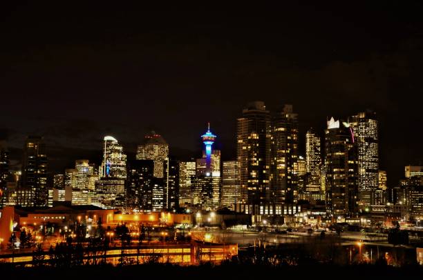 The City of Calgary glowing downtown skyline, Alberta, Canada