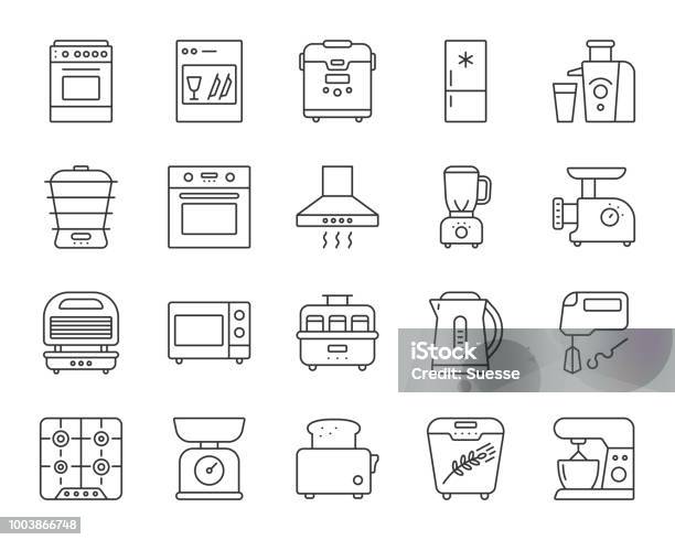 Küche Gerät Einfache Linie Symbole Vektorset Stock Vektor Art und mehr Bilder von Icon - Icon, Haushaltsmaschine, Küche