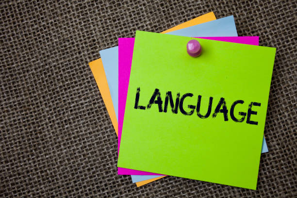 istock Handwriting text writing Language. Concept meaning Method of human communication Spoken Written Use Words Expression Sticky cards board pinned muliple colours remember idea jute background. 1003869634