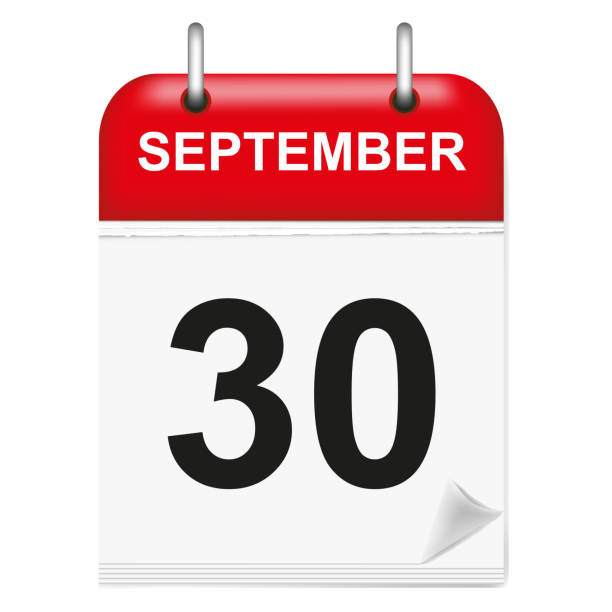istock Daily calendar of single-leaf rings, red spine, 3d,september,30,30th,thirtieth.Vector illustration 1003895154