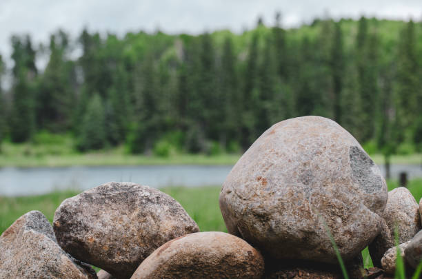 Stacked Rocks in front of Hickey Lake, Duck Mountain Provincial Park, Manitoba