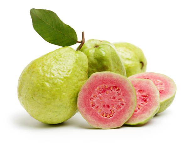 istock Guava fruit with leaves  on a white background 1003904004