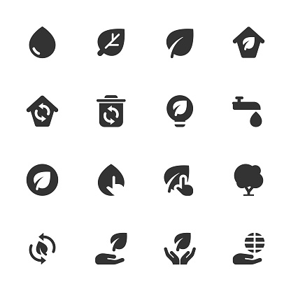 Vector illustration of a set of solid dark color environment icons