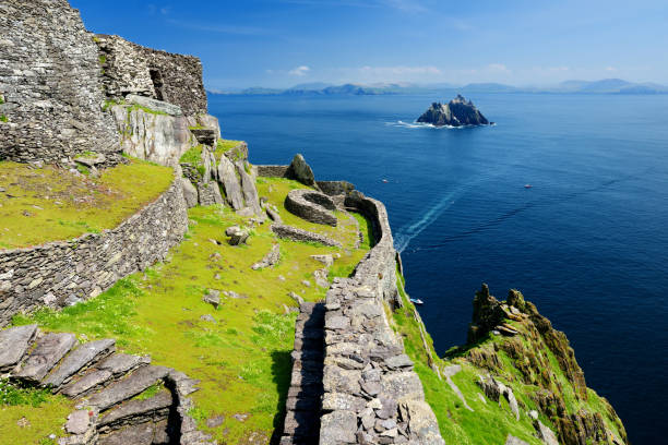 Skellig Michael or Great Skellig, home to the ruined remains of a Christian monastery, Country Kerry, Ireland stock photo