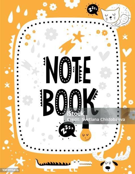 Vector Note Book Cover With Cute Animals And Elements Decorated Stock Illustration - Download Image Now
