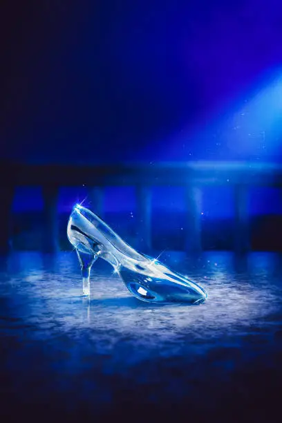 3D Render of Cinderella's glass slipper on the castle floor