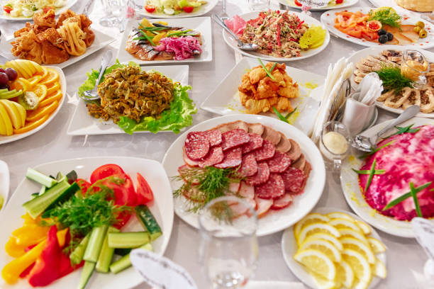 istock Set of cold snacks, canape, beverages, closeup 1003943744