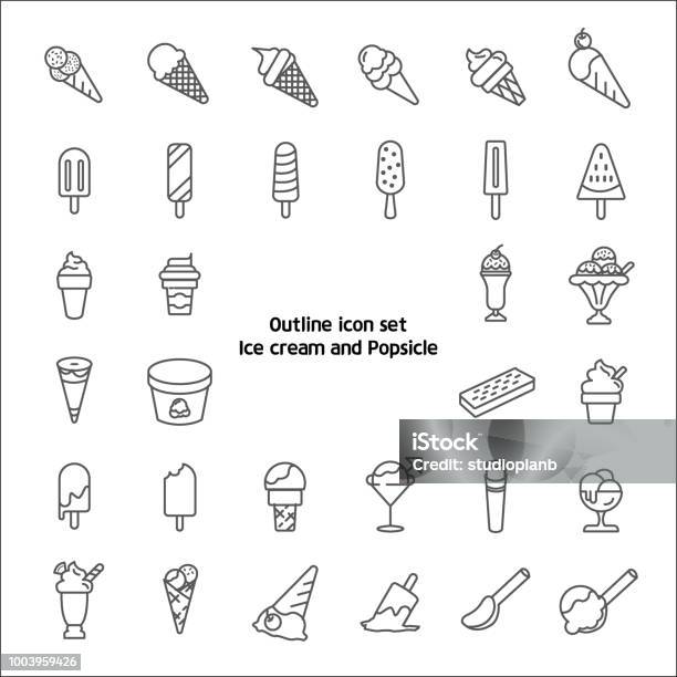 Outline Icon Set Ice Cream And Popsicle Stock Illustration - Download Image Now - Icon Symbol, Flavored Ice, Milkshake