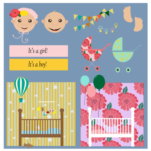 istock Set of baby shower invitation, greeting cards,poster, template. Vector illustrations 1003959682