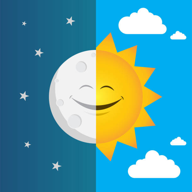 ilustrações, clipart, desenhos animados e ícones de ilustração em vetor de dia e de noite - sun sunlight symbol sphere