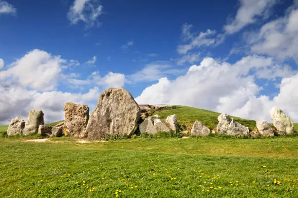 The West Kennet Long Barrow is part of the Avebury Neolithic complex in Wiltshire, England. It is one of the largest and most impressive burial sites in Britain and is much visited. At least 46 people were buried here over a 1000 year period, between 3500BCE and 2200BCE. It was then sealed with chalk rubble, and the giant blocking stones seen in this photo.