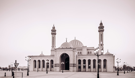 Most iconic Al Fateh grand mosque in evening.  Manama, Bahrain