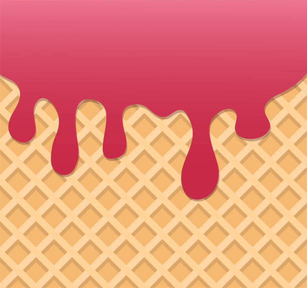 illustrazioni stock, clip art, cartoni animati e icone di tendenza di crema di lamponi fusa su sfondo wafer. illustrazione vettoriale, eps 10 - ice cream dark backgrounds close up