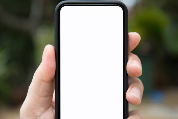 istock man hand holding phone with isolated screen on background nature 1003989640
