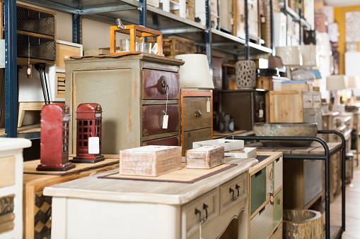 Wide selection of vintage furniture and home design objects in  store