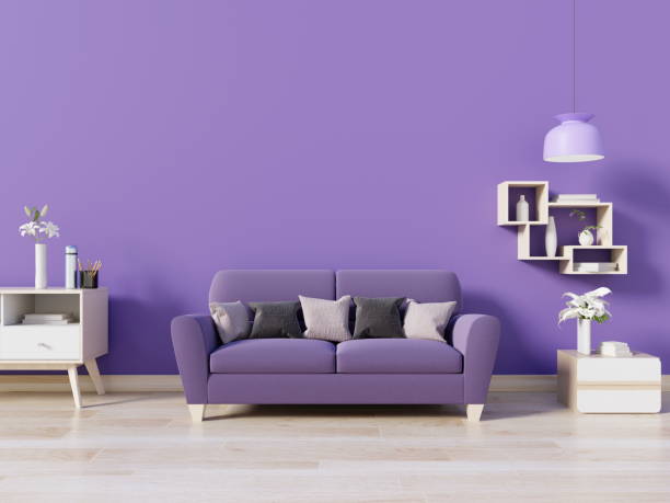 istock Modern room have purple sofa in open space with lamp and cabinet have wall 1003991120