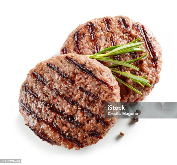 Freshly Grilled Burger Meat Stock Photo - Download Image Now - Burger, Hamburger, Meat