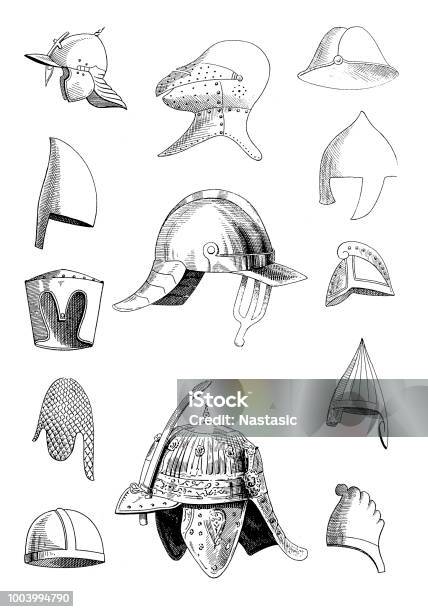 Historic Helmets Stock Illustration - Download Image Now - Work Helmet, Antique, Roman